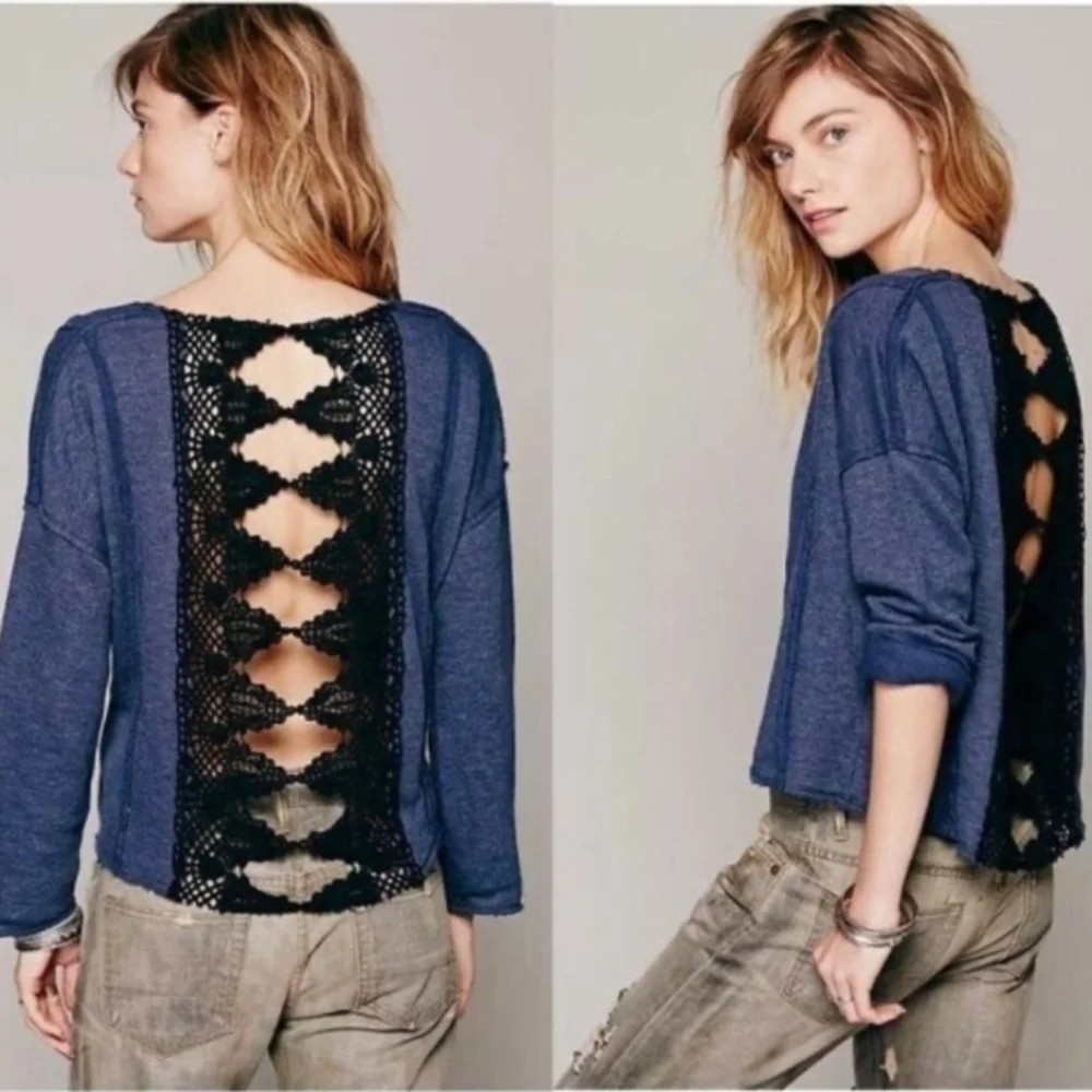 Free People Victorian Lace Crochet Long Sleeve Sweater
